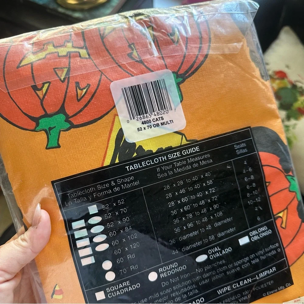 Elene Orange Vintage Halloween Cat Pumpkin Oblong Tablecloth New in Package